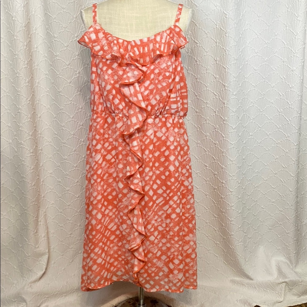 Lane Bryant size 18/20 Coral Ruffle Midi Dress‎ flowy lined summer spring comfy